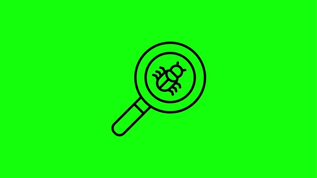 Animated magnifying glass and bugs on green screen, bug detection concept