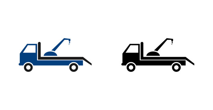 Tow truck icons in blue and black on white background
