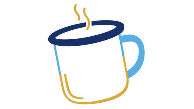 Enamel camp mug colorful line vector icon on white background, creative illustration for outdoor camping, hiking adventures, coffee cup for travelers, minimalist flat design for leisure trips.