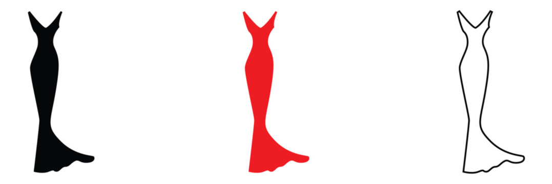 Women long  dress icon.  Symbolizing elegance, fashion, formal wear, and special occasions. front view.