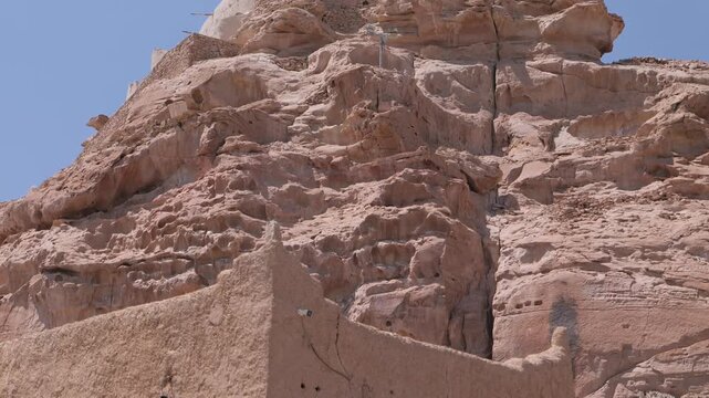 Ancient Mud Brick Fortification and Defensive Walls Built on a Rocky Sandstone Cliff in Al-Jouf Saudi Arabia