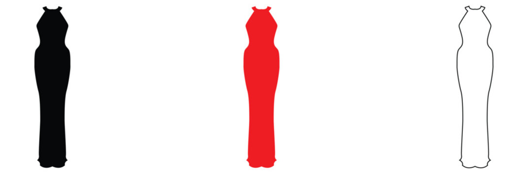 Women long  dress icon.  Symbolizing elegance, fashion, formal wear, and special occasions. front view.