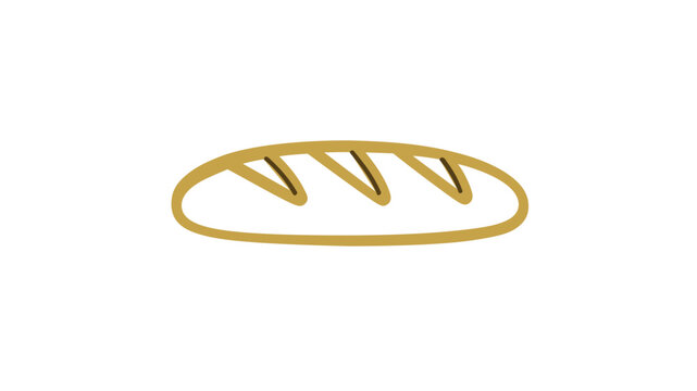 A fresh French baguette loaf bread vector icon isolated on a white background, featuring a colorful line design and minimalist flat illustration perfect for bakery menus and food graphics.