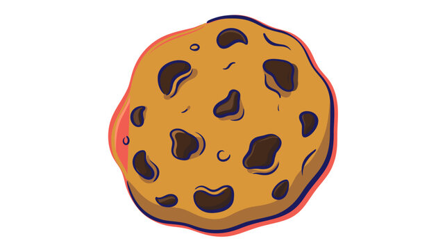 Colorful chocolate chip cookie vector icon illustration isolated on a white background, perfect for dessert menus, bakery shop marketing, and sweet snack branding with a modern flat design.