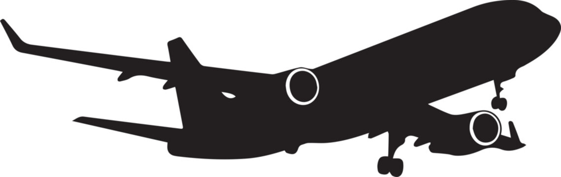 Silhouette of an airplane in flight with landing gear down Vector