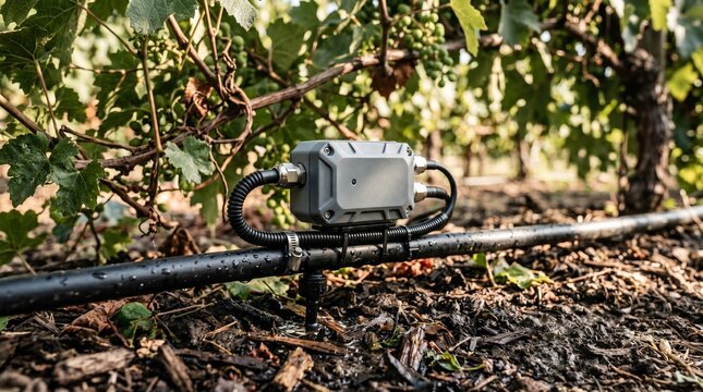 Smart Irrigation Sensor and Controller on a Water Pipe in a Vineyard for Precision Agriculture