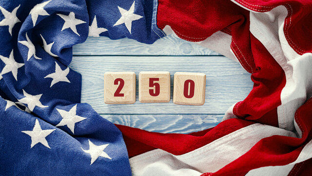 USA 250th Anniversary Celebration Concept with Wooden Blocks