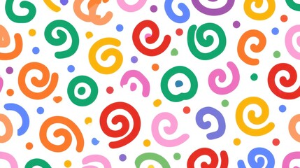 Fototapeta premium Colorful hand-drawn swirl pattern with vibrant spiral shapes on white