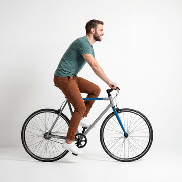 Man riding bicycle in studio