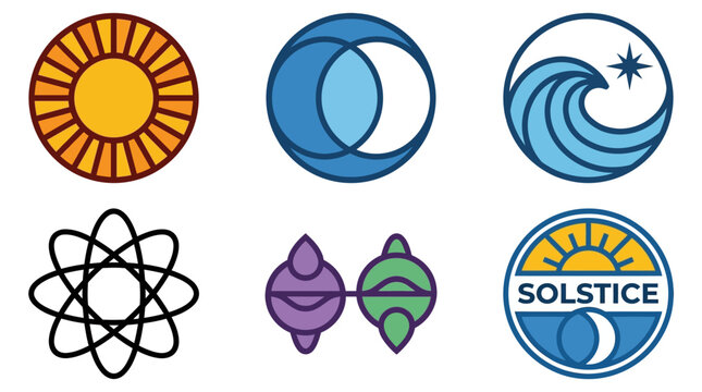 Collection of minimalist nature and science circular icons