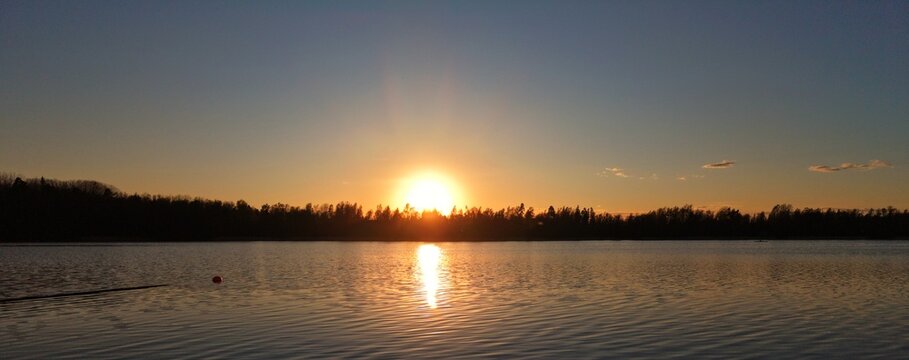 sunset over lake in Espoo