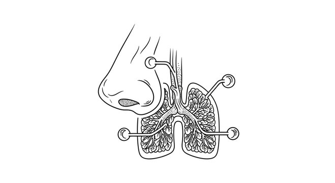 Human Respiratory System Diagram: Nose, Trachea, and Lungs