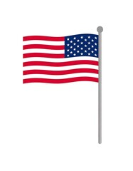 Fototapeta premium A waving American flag on a silver pole against a white background