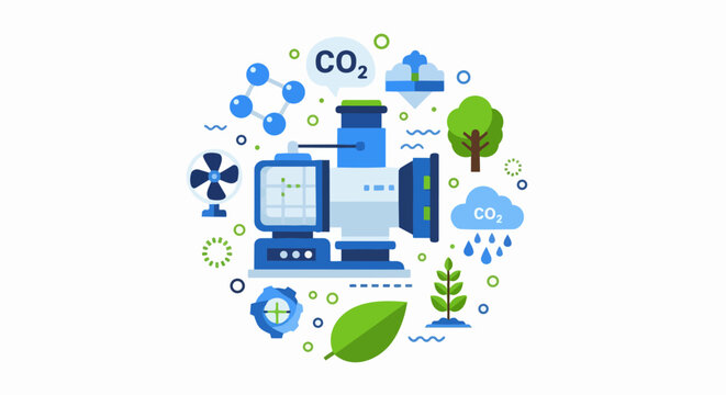 Carbon Capture and Storage CCS Technology Illustration for Net Zero Emissions, Climate Change Mitigation and Environmental Sustainability Flat Vector Concept