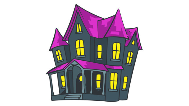 Haunted Victorian Manor Vector Illustration with Editable Stroke. A colorful line icon of a spooky mansion isolated on a white background for Halloween themes, mystic estates, and gothic houses.