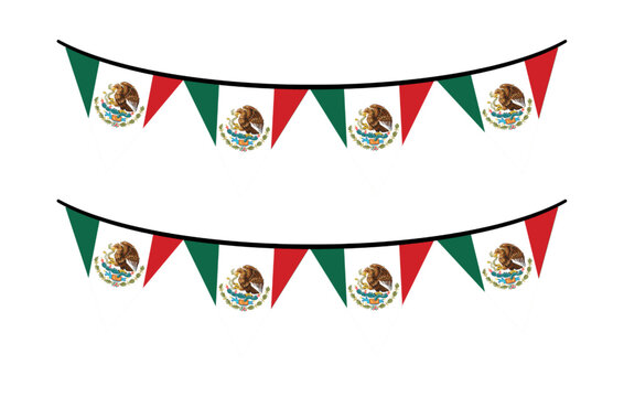 Mexican flag bunting garland with red white and green triangular pennants