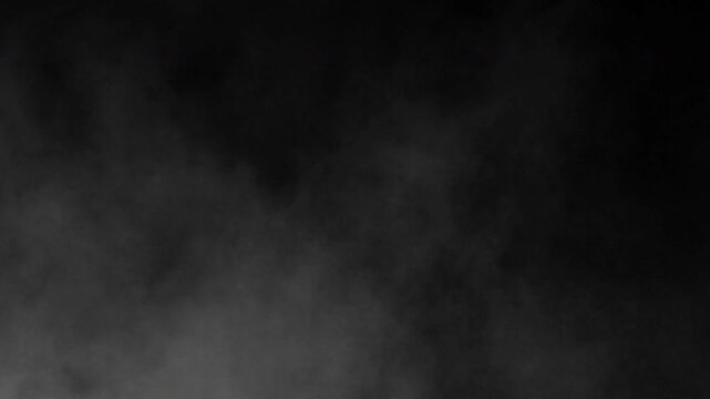 Realistic white smoke cloud billowing slowly across a dark black background for an atmospheric effect.