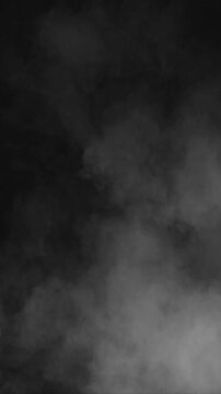 Realistic white smoke or fog rising slowly against a dark black background in vertical format.