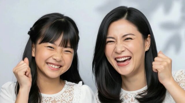 Joyful asian women laughing together, friendship, happiness