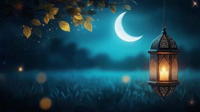 Lantern floating in starry night sky with moon stars