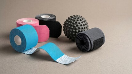 Fototapeta premium Object only macro detail of kinesiology tape rolls partially unspooled