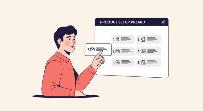 Man Interacting with Product Setup Wizard Interface