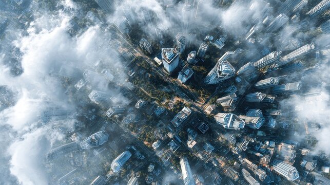 Urban design sustainable infrastructure and future growth close up metropolitan planning theme ethereal blend mode aerial cityscape backdrop
