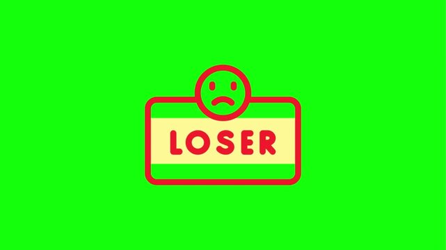 Loser icon with sad face and game controller on green screen background