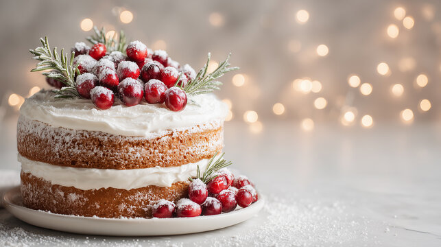 A festive cake decorated with cranberries and rosemary, holiday treats