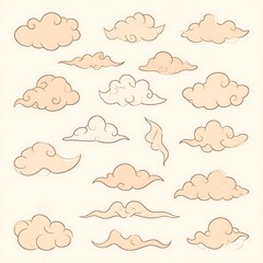 Fototapeta premium A collection of 16 various cartoon-style cloud shapes