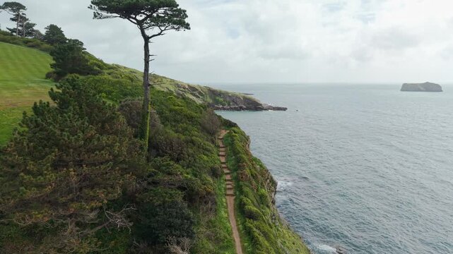 Aerial view of Thatcher Rock, Historical landmark in the United Kingdom. Thatcher Rock is a key sites for studies of Quaternary stratigraphy and sea-level change and forms part of the English Riviera.