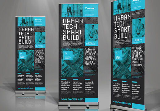 IT Tech Style Roll-up Banner Template in Graphite and Cyan