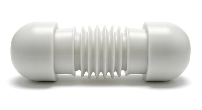 White plastic flexible pipe connector with ribbed bellows section