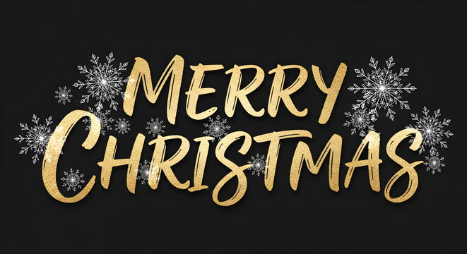 Merry christmas wishes with snowflakes and gold typography