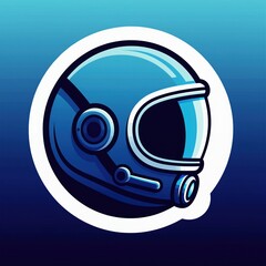 Fototapeta premium Futuristic astronaut helmet graphic with sleek blue lines and white accents. Modern space exploration tech logo concept for science or gaming.