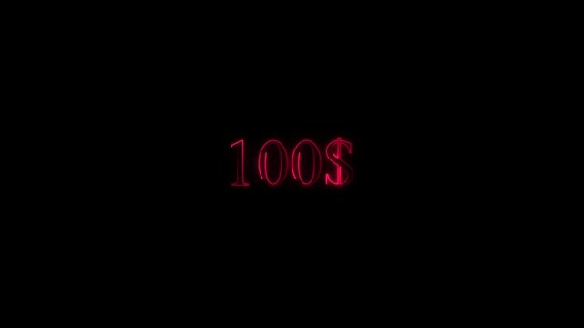 Numerical 100 Dollar Sign with Neon Red Glowing Edges