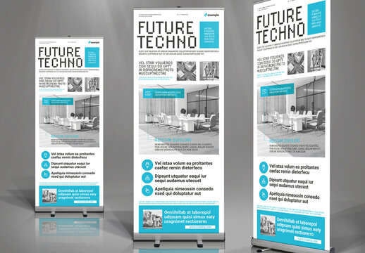 Tech Style Roll-up Banner in Black and White with Light Blue Accents