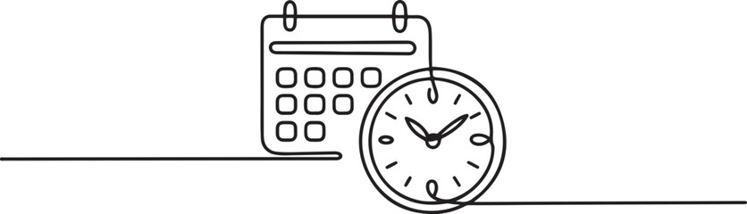 Continuous one single line drawing of calendar and clock icon.one line Art icon drawing vector © Hossen