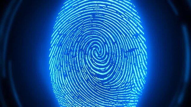 Closeup of Blue Digital Fingerprint Pattern in Circular Frame.