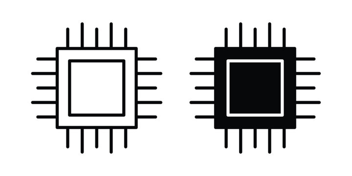 Computer microchip icon concept editable stroke outline. flat vector illustration.