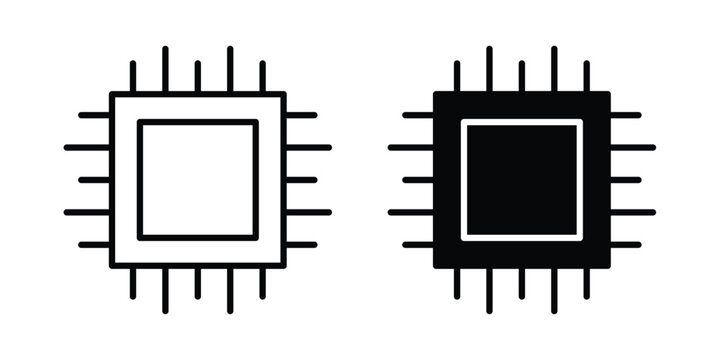Computer microprocessor icon concept editable stroke outline. flat vector illustration.