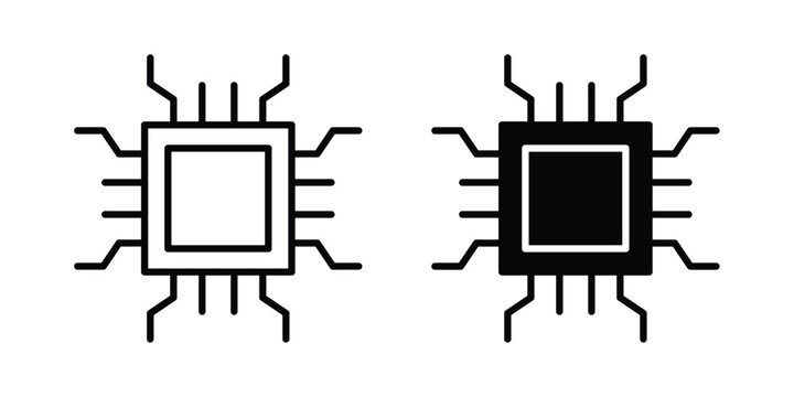 Computer microchip icon concept editable stroke outline. flat vector illustration.