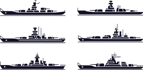 War ship navy fleet sea sign set black vector flat icon © Naimur creativehouse