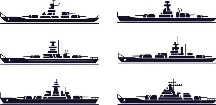 War ship navy fleet sea sign set black vector flat icon