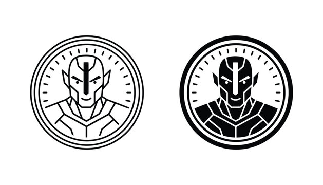 Sci-fi alien character portrait in circular frame vector art
