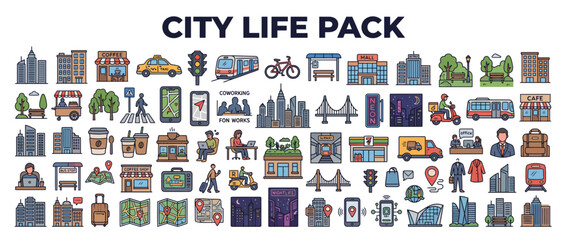 Fototapeta premium City life pack with various icons.