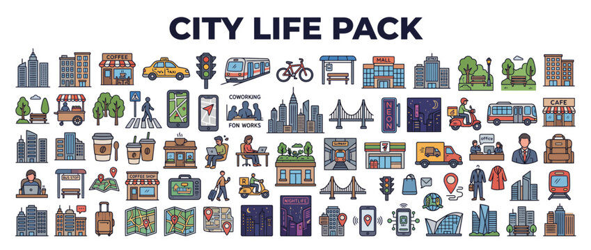 City life pack with various icons.