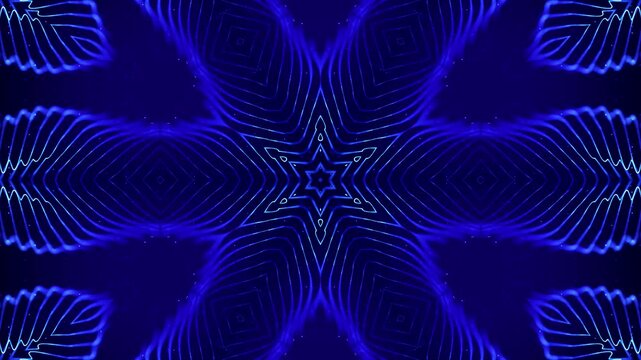 3d render vj loop Seamless looping psychedelic visuals with radiant neon star motifs. Mesmerizing repeating patterns of luminous kaleidoscopic stars with symmetrical details and vibrant neon effects