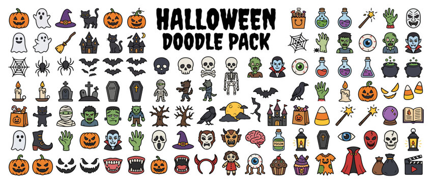 Halloween doodle pack with various icons.