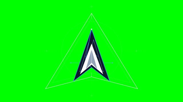 Abstract arrow head icon animation pulsing on green screen background